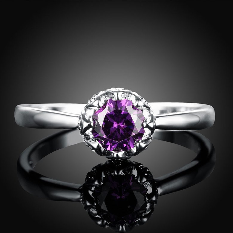 Wholesale Fashion Romantic platinum flower purple CZ Ring nobility Luxury Ladies Party engagement jewelry Best Mother's Gift TGCZR296 2