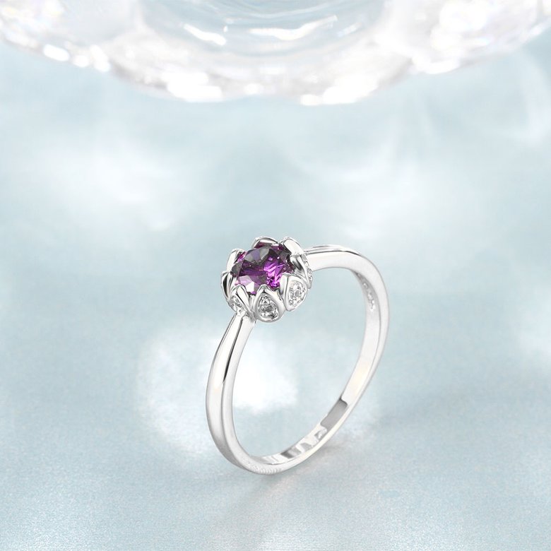 Wholesale Fashion Romantic platinum flower purple CZ Ring nobility Luxury Ladies Party engagement jewelry Best Mother's Gift TGCZR296 3