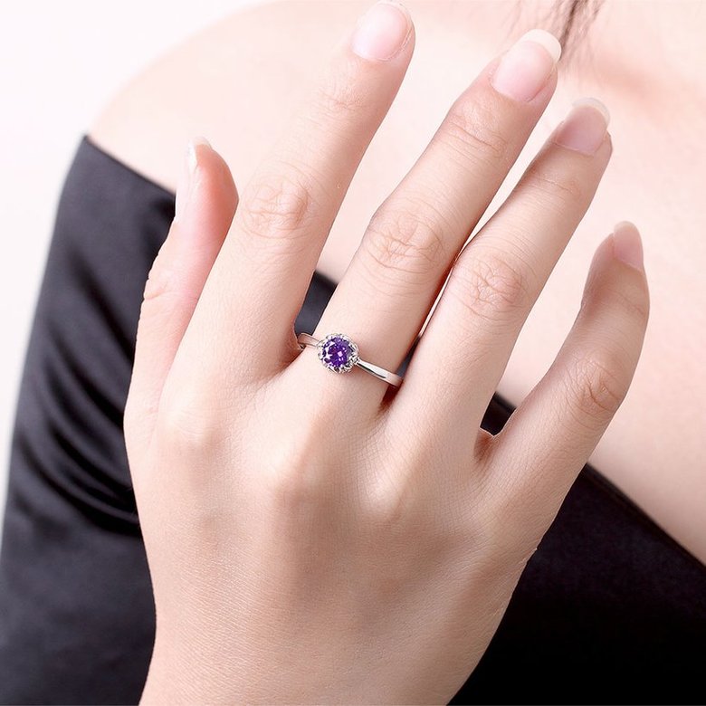 Wholesale Fashion Romantic platinum flower purple CZ Ring nobility Luxury Ladies Party engagement jewelry Best Mother's Gift TGCZR296 4