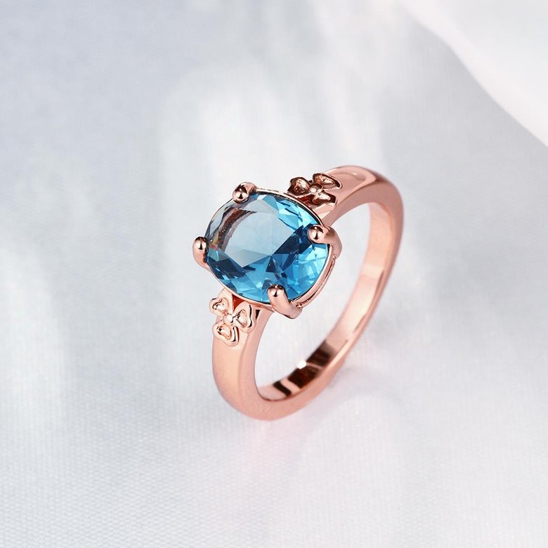 Wholesale Classic rose gold Ring Oval blue Zircon Women Ring Gorgeous Wedding Anniversary Birthday Gift for Wife/Mother/Grandmother TGCZR464 0