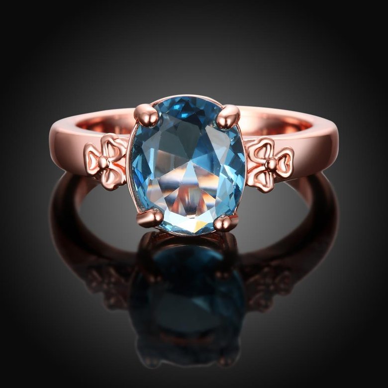 Wholesale Classic rose gold Ring Oval blue Zircon Women Ring Gorgeous Wedding Anniversary Birthday Gift for Wife/Mother/Grandmother TGCZR464 2