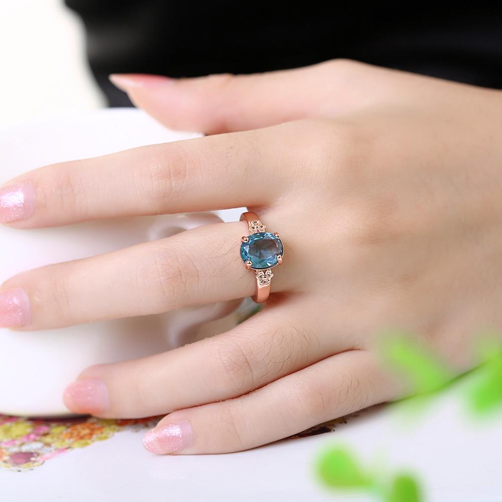 Wholesale Classic rose gold Ring Oval blue Zircon Women Ring Gorgeous Wedding Anniversary Birthday Gift for Wife/Mother/Grandmother TGCZR464 4