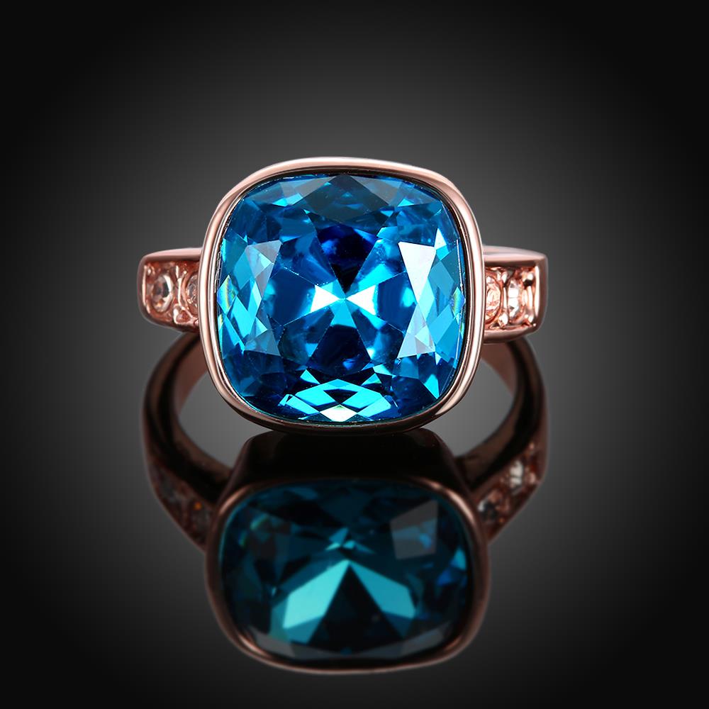 Wholesale Fashion hot selling Bohemia Rose Gold Geometric Blue Czech  Cubic Zirconia Women Rings Luxury Party jewelry Best Mother's Gift TGCZR028 0