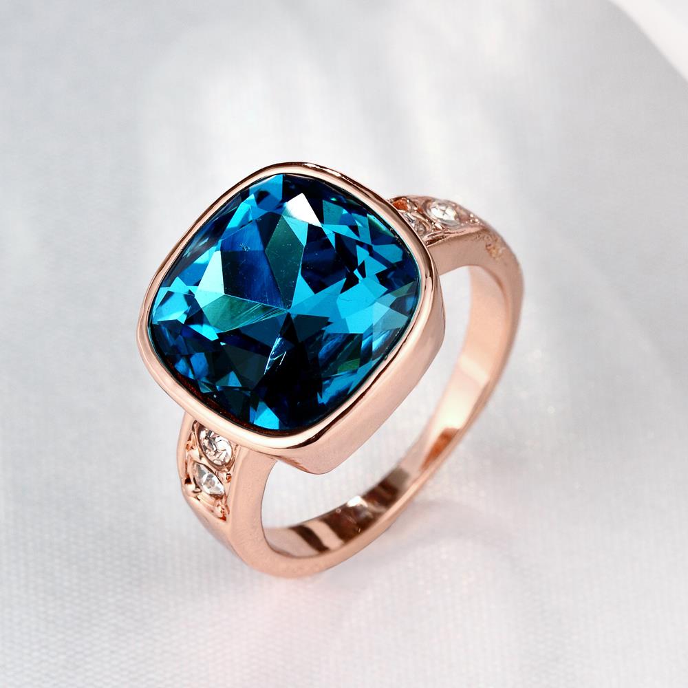 Wholesale Fashion hot selling Bohemia Rose Gold Geometric Blue Czech  Cubic Zirconia Women Rings Luxury Party jewelry Best Mother's Gift TGCZR028 1