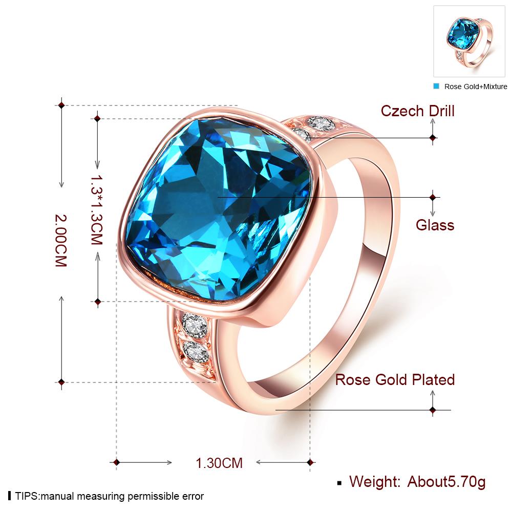 Wholesale Fashion hot selling Bohemia Rose Gold Geometric Blue Czech  Cubic Zirconia Women Rings Luxury Party jewelry Best Mother's Gift TGCZR028 2