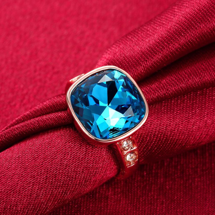 Wholesale Fashion hot selling Bohemia Rose Gold Geometric Blue Czech  Cubic Zirconia Women Rings Luxury Party jewelry Best Mother's Gift TGCZR028 3
