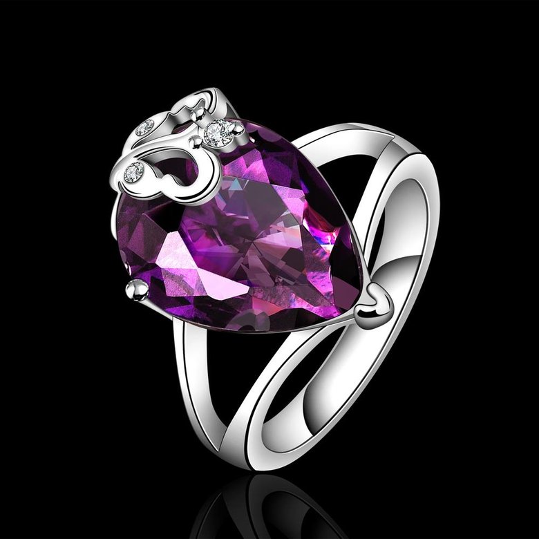 Wholesale Classic Platinum rings Luxury Wedding Anniversary Ring with Pear Shape Huge purple CZ Setting Fashion Engagement jewelry  TGCZR104 0