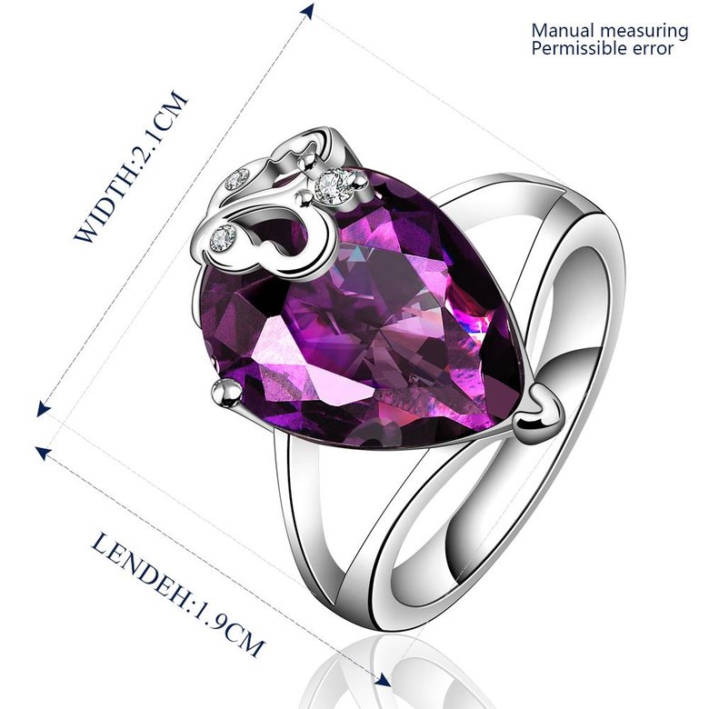 Wholesale Classic Platinum rings Luxury Wedding Anniversary Ring with Pear Shape Huge purple CZ Setting Fashion Engagement jewelry  TGCZR104 1