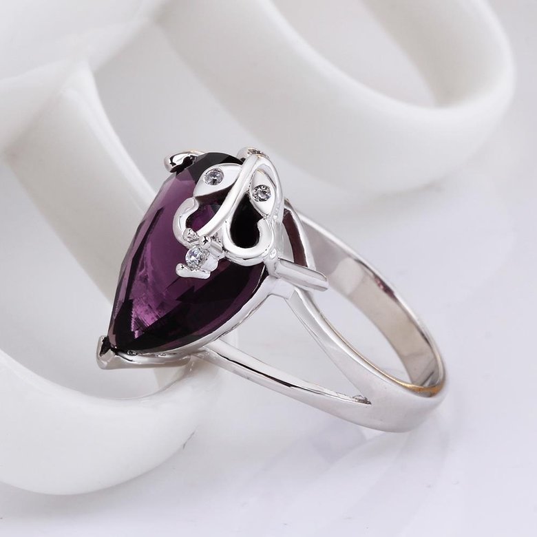 Wholesale Classic Platinum rings Luxury Wedding Anniversary Ring with Pear Shape Huge purple CZ Setting Fashion Engagement jewelry  TGCZR104 2
