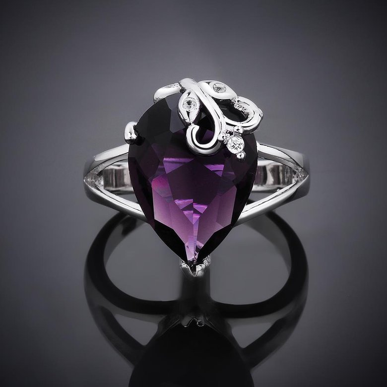Wholesale Classic Platinum rings Luxury Wedding Anniversary Ring with Pear Shape Huge purple CZ Setting Fashion Engagement jewelry  TGCZR104 3