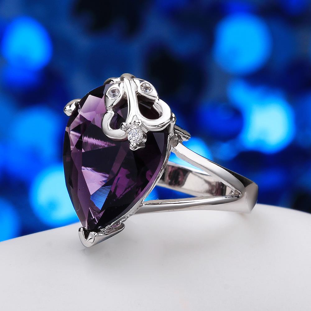 Wholesale Classic Platinum rings Luxury Wedding Anniversary Ring with Pear Shape Huge purple CZ Setting Fashion Engagement jewelry  TGCZR104 4