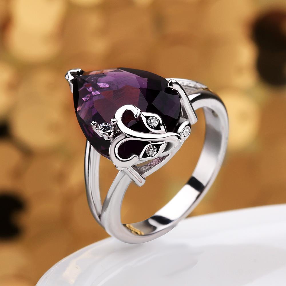 Wholesale Classic Platinum rings Luxury Wedding Anniversary Ring with Pear Shape Huge purple CZ Setting Fashion Engagement jewelry  TGCZR104 5
