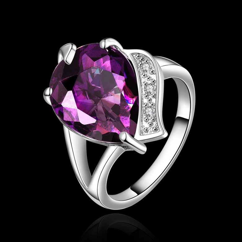 Wholesale Classic Platinum rings Luxury Wedding Anniversary Ring with Pear Shape Huge purple CZ Setting Fashion Engagement party jewelry  TGCZR117 0
