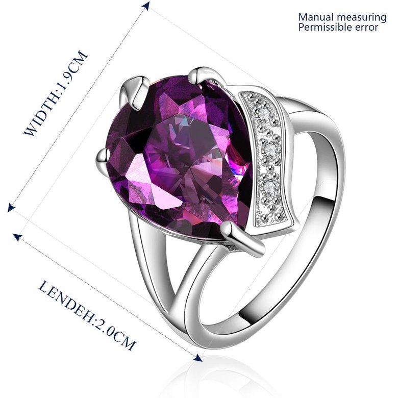 Wholesale Classic Platinum rings Luxury Wedding Anniversary Ring with Pear Shape Huge purple CZ Setting Fashion Engagement party jewelry  TGCZR117 1