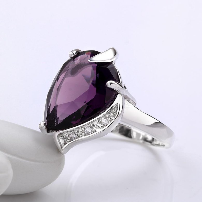 Wholesale Classic Platinum rings Luxury Wedding Anniversary Ring with Pear Shape Huge purple CZ Setting Fashion Engagement party jewelry  TGCZR117 2