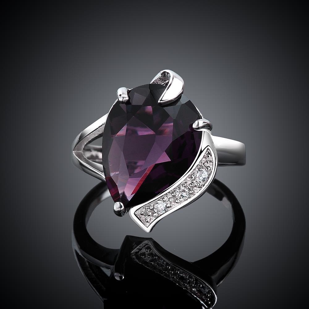 Wholesale Classic Platinum rings Luxury Wedding Anniversary Ring with Pear Shape Huge purple CZ Setting Fashion Engagement party jewelry  TGCZR117 3