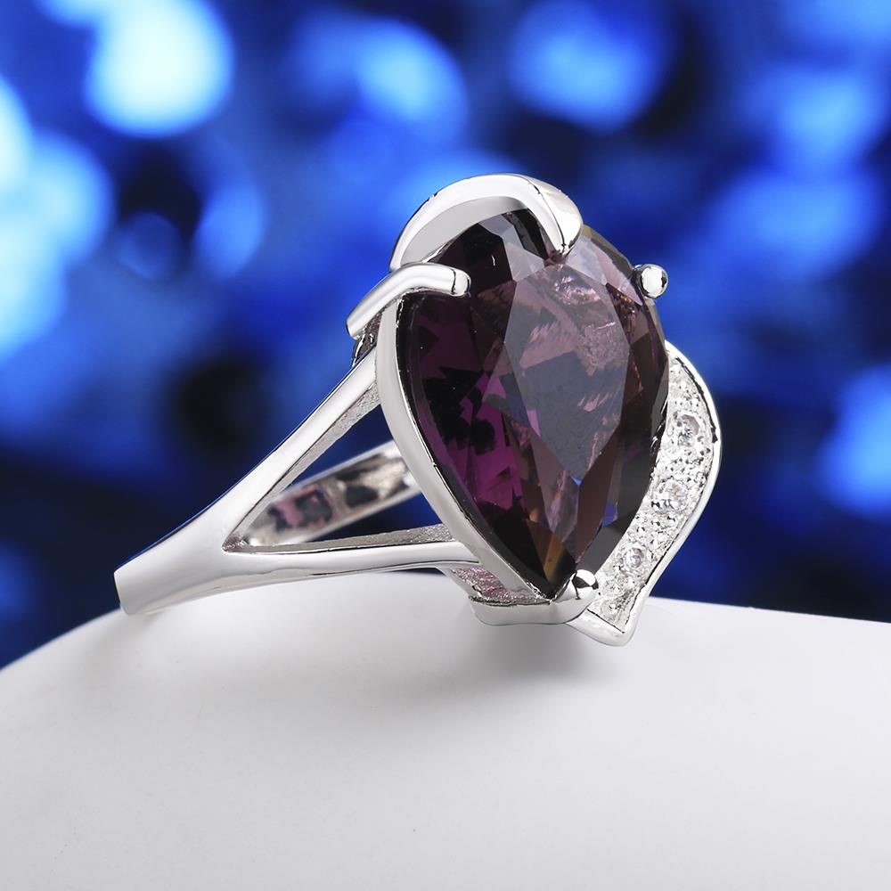 Wholesale Classic Platinum rings Luxury Wedding Anniversary Ring with Pear Shape Huge purple CZ Setting Fashion Engagement party jewelry  TGCZR117 4