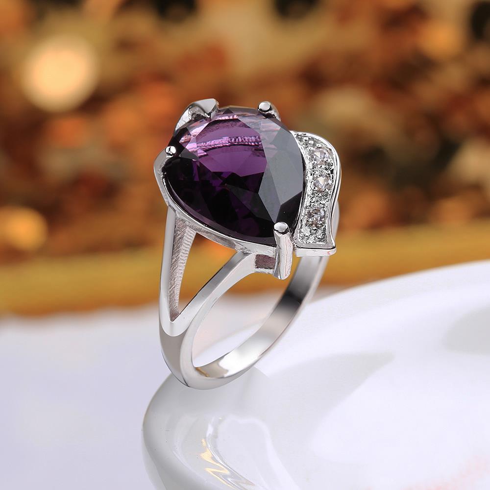 Wholesale Classic Platinum rings Luxury Wedding Anniversary Ring with Pear Shape Huge purple CZ Setting Fashion Engagement party jewelry  TGCZR117 5