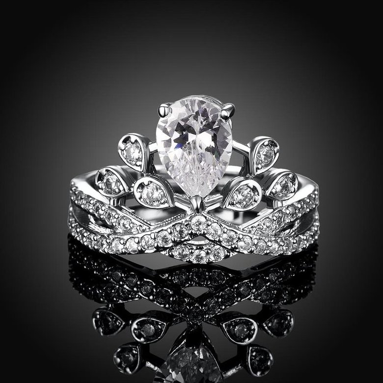 Wholesale Romantic Platinum Ladies Crown rings big Zircon Fashion Wedding Ring Elegant Engagement jewelry TGCZR343 1