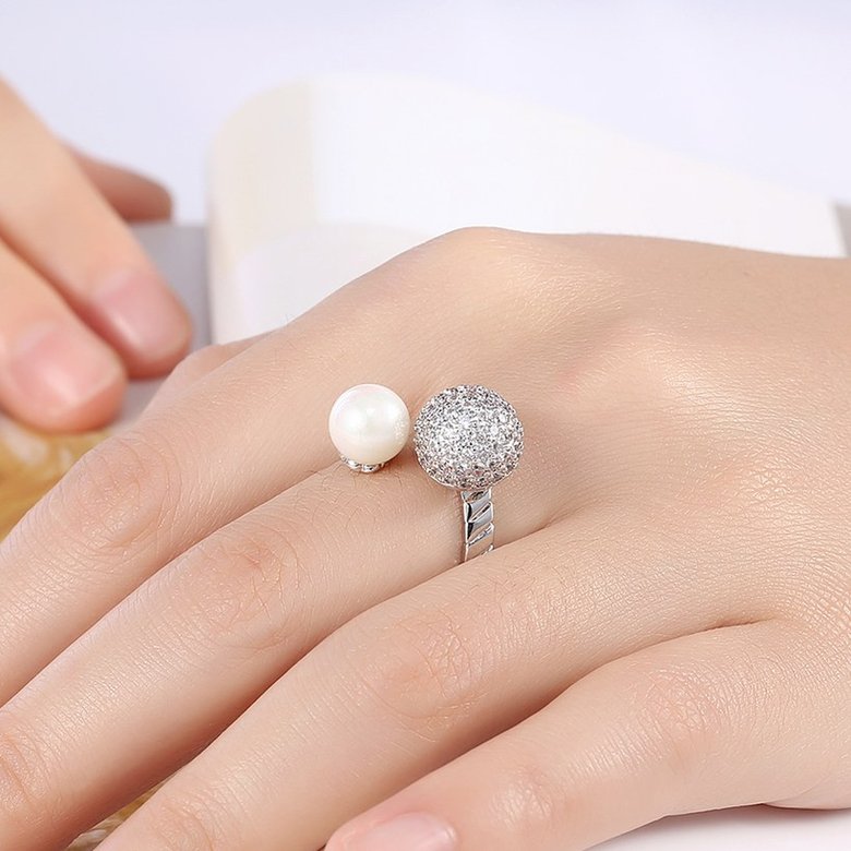 Wholesale Romantic Novel Women Ring Platinum Pearl ring fine Bright Cubic Zirconia Fashion Party Gorgeous Wedding Jewelry TGGPR130 4