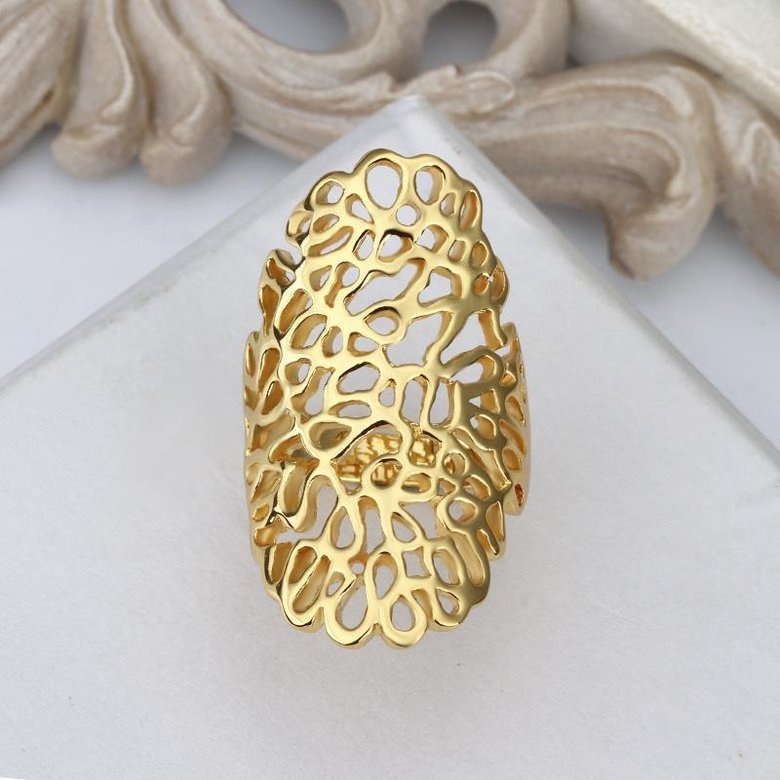 Wholesale Trendy 24K Gold Geometric White Rhinestone Ring  Hollow Ethnic Wedding Ring Vintage Jewelry TGGPR078 1