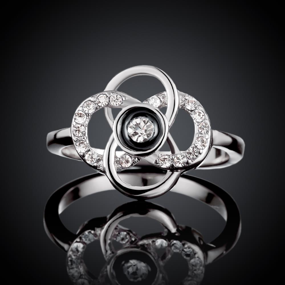 Wholesale Classic Platinum Plant White Rhinestone flower Ring For Women Temperament Jewelry Accessories Gift TGGPR025 3