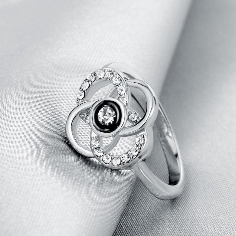 Wholesale Classic Platinum Plant White Rhinestone flower Ring For Women Temperament Jewelry Accessories Gift TGGPR025 4