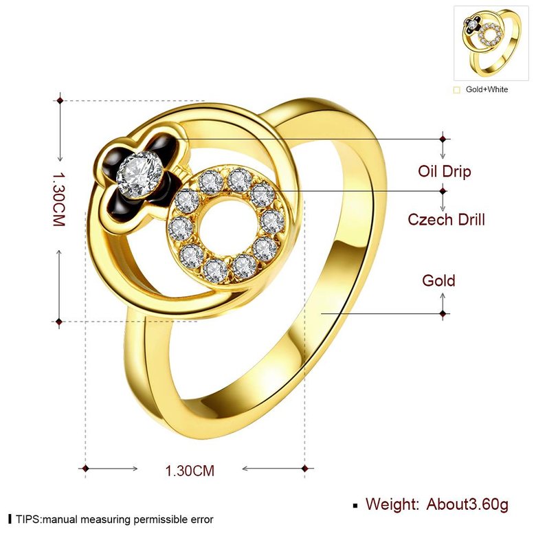 Wholesale Trendy 24K Gold Plant White Rhinestone Ring For Women  Party Wedding Jewelry Drop Shipping TGGPR051 3