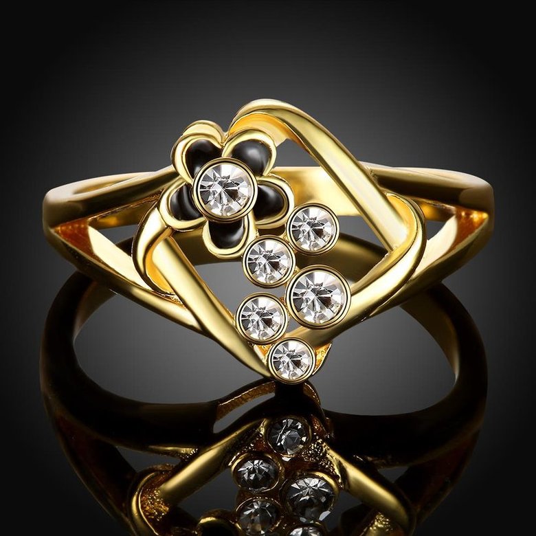 Wholesale Hot Trendy Wedding jewelry Romantic 24K Gold Geometric White Rhinestone Ring TGGPR072 2