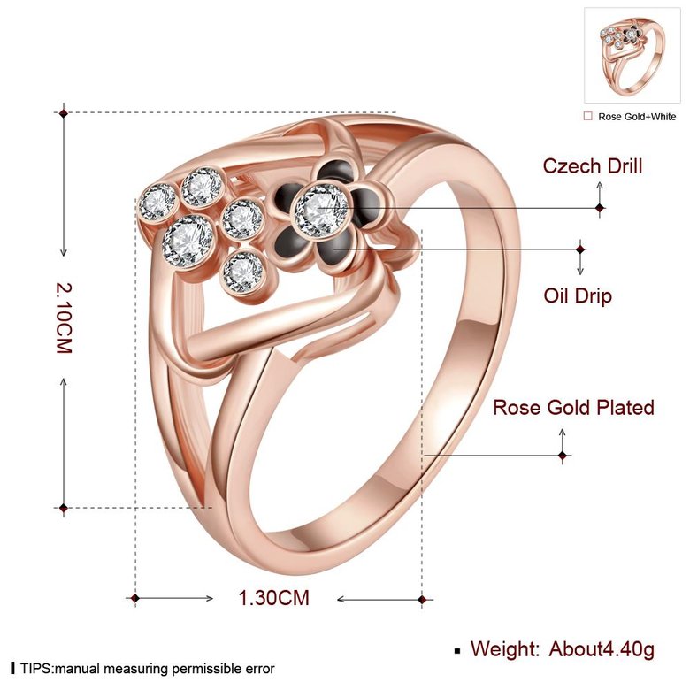 Wholesale Hot Trendy Wedding jewelry Romantic Rose Gold Geometric White Rhinestone Ring TGGPR079 1