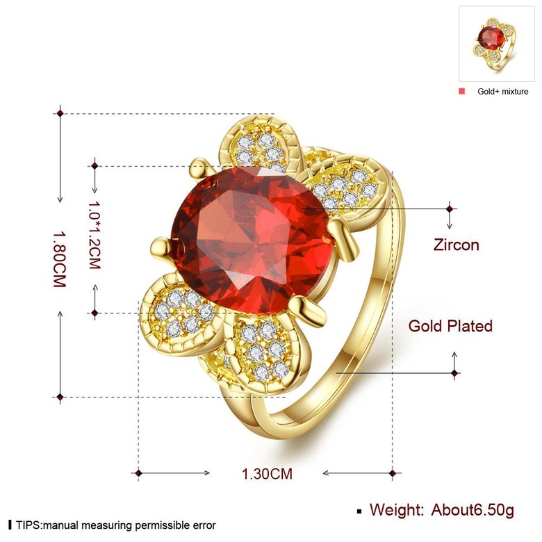 Wholesale Classic 24K Gold Insect butterfly CZ Ring Luxury big red diamond Fine Wedding Anniversary Party for Girlfriend&Wife Gift TGGPR127 1