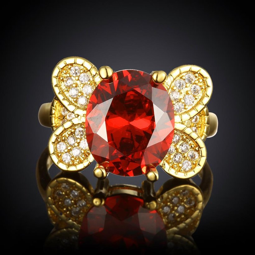 Wholesale Classic 24K Gold Insect butterfly CZ Ring Luxury big red diamond Fine Wedding Anniversary Party for Girlfriend&Wife Gift TGGPR127 2