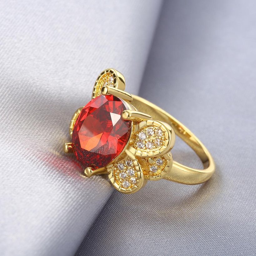 Wholesale Classic 24K Gold Insect butterfly CZ Ring Luxury big red diamond Fine Wedding Anniversary Party for Girlfriend&Wife Gift TGGPR127 3