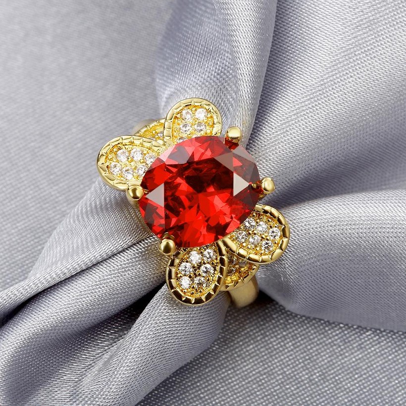 Wholesale Classic 24K Gold Insect butterfly CZ Ring Luxury big red diamond Fine Wedding Anniversary Party for Girlfriend&Wife Gift TGGPR127 4