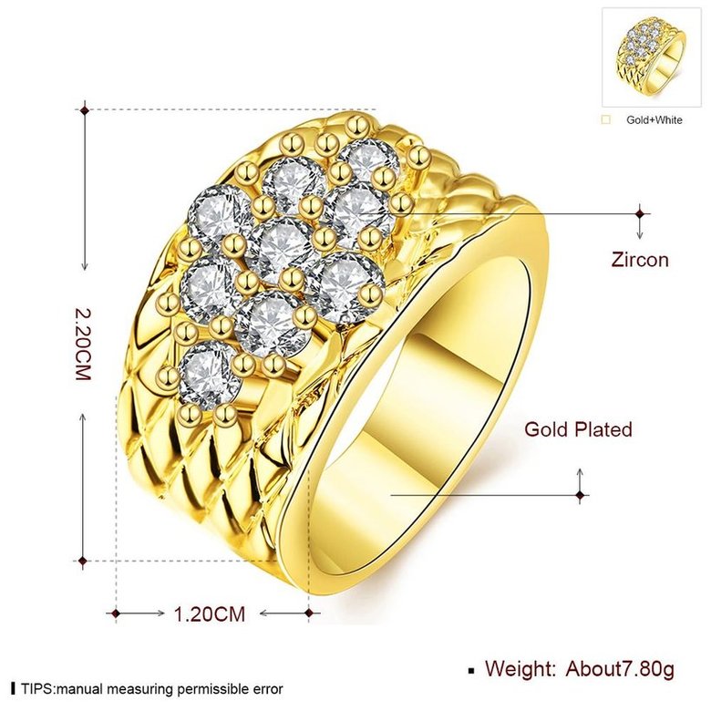 Wholesale Romantic 24K Gold Geometric White CZ Ring Luxury Full Diamond Fine Jewelry Wedding Anniversary Party for Girlfriend&Wife Gift TGGPR080 0
