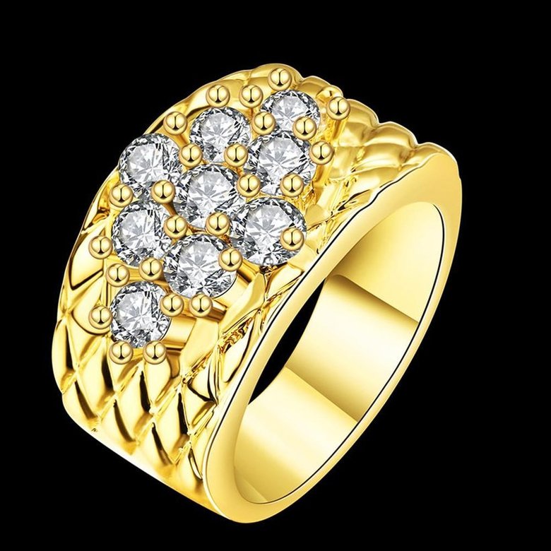 Wholesale Romantic 24K Gold Geometric White CZ Ring Luxury Full Diamond Fine Jewelry Wedding Anniversary Party for Girlfriend&Wife Gift TGGPR080 1