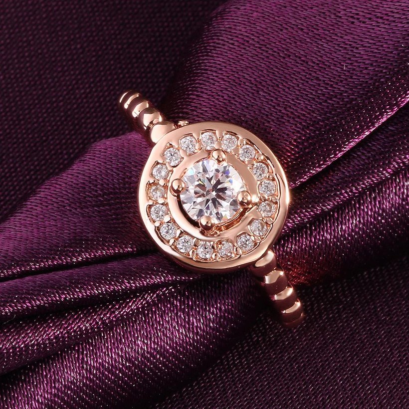 Wholesale Romantic Rose Gold Round White CZ Ring Luxury Full Diamond Fine Jewelry Wedding Anniversary Party for Girlfriend&Wife Gift TGGPR153 1