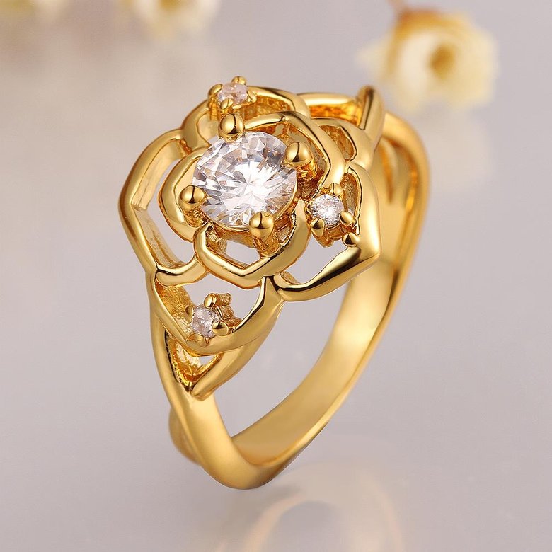 Wholesale Romantic 24K Gold Geometric White CZ Ring Luxury Diamond Fine Jewelry Wedding Anniversary Party for Girlfriend&Wife Gift TGGPR182 1