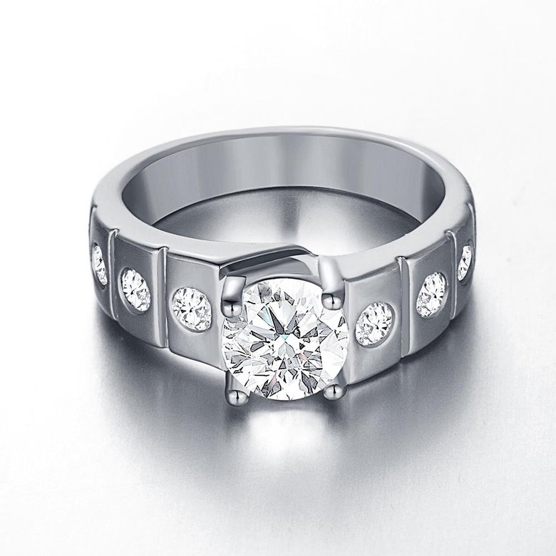 Wholesale Classic Platinum Geometric White CZ Ring for Women Vintage Bridal Round Engagement Ring TGGPR053 0