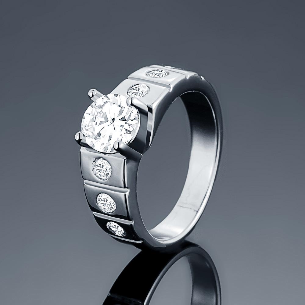 Wholesale Classic Platinum Geometric White CZ Ring for Women Vintage Bridal Round Engagement Ring TGGPR053 1