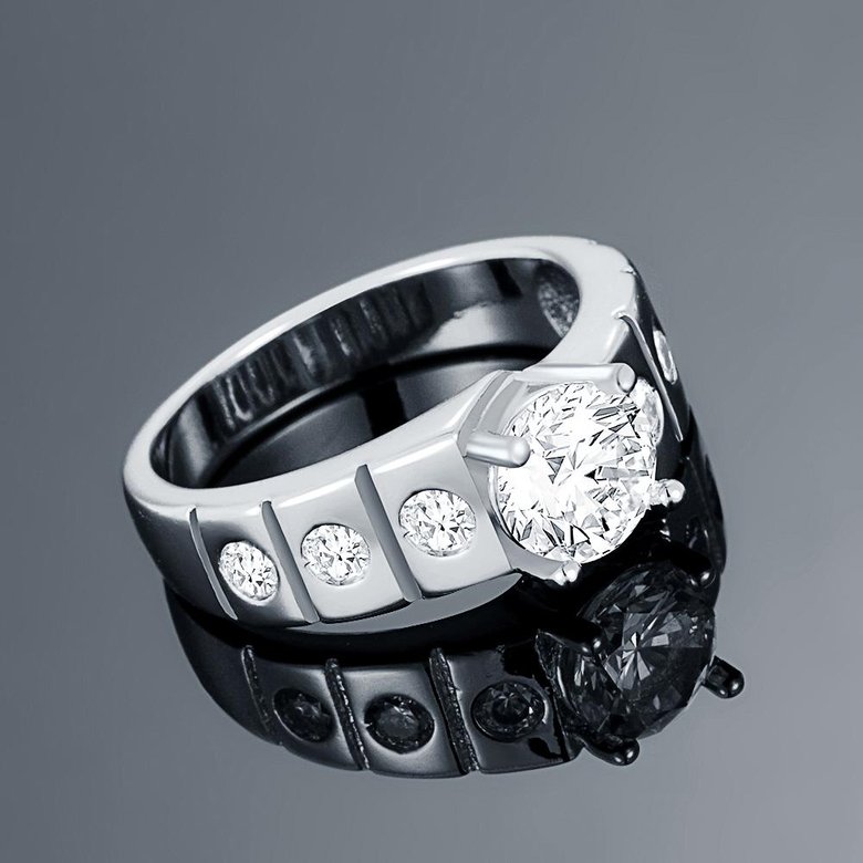 Wholesale Classic Platinum Geometric White CZ Ring for Women Vintage Bridal Round Engagement Ring TGGPR053 2