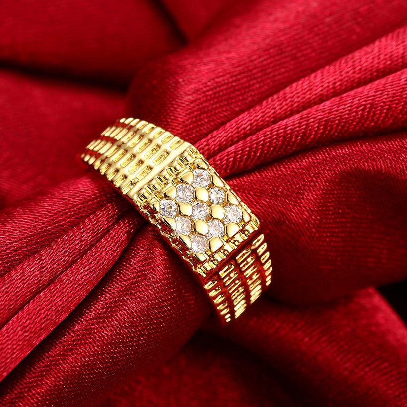 Wholesale Romantic 24K Gold Geometric White CZ Ring Luxury Full Diamond Fine Jewelry Wedding Anniversary Party for Girlfriend&Wife Gift TGGPR150 2