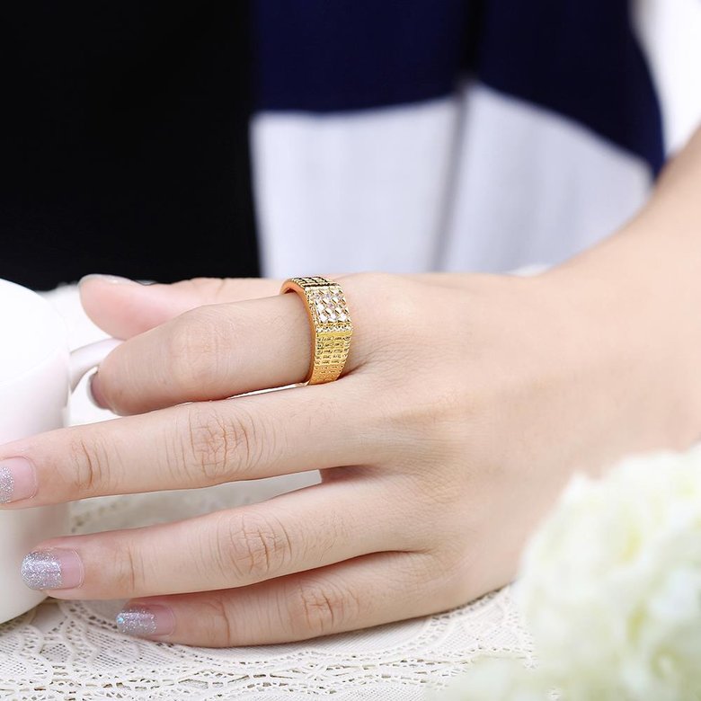 Wholesale Romantic 24K Gold Geometric White CZ Ring Luxury Full Diamond Fine Jewelry Wedding Anniversary Party for Girlfriend&Wife Gift TGGPR150 4