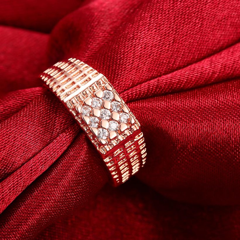 Wholesale Romantic  rose Gold Geometric White CZ Ring Luxury Full Diamond Fine Jewelry Wedding Anniversary Party for Girlfriend&Wife Gift TGGPR155 2