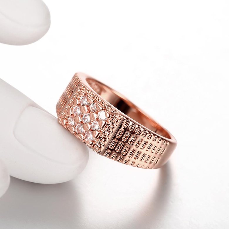 Wholesale Romantic  rose Gold Geometric White CZ Ring Luxury Full Diamond Fine Jewelry Wedding Anniversary Party for Girlfriend&Wife Gift TGGPR155 3