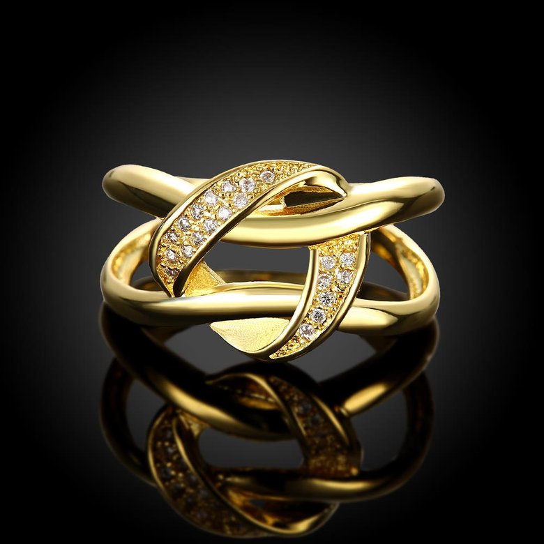 Wholesale New design creative diamond Romantic 24K Gold Geometric White CZ Ring TGGPR161 2