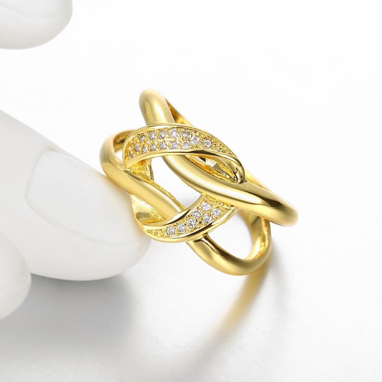 Wholesale New design creative diamond Romantic 24K Gold Geometric White CZ Ring TGGPR161 4