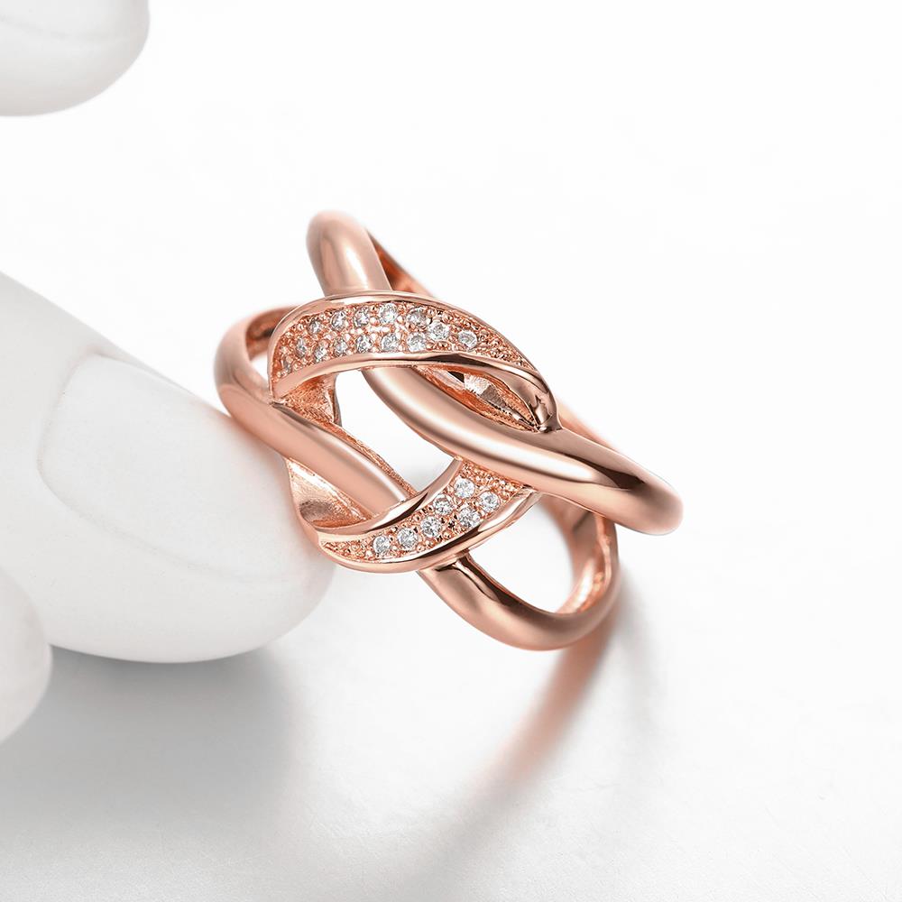 Wholesale New design creative diamond Romantic Rose Gold Geometric White CZ Ring TGGPR166 4