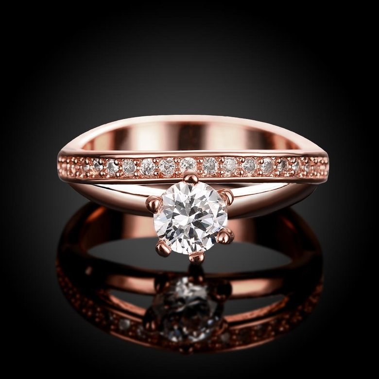 Wholesale New design creative diamond Romantic Rose Gold Round White CZ Ring TGGPR178 1