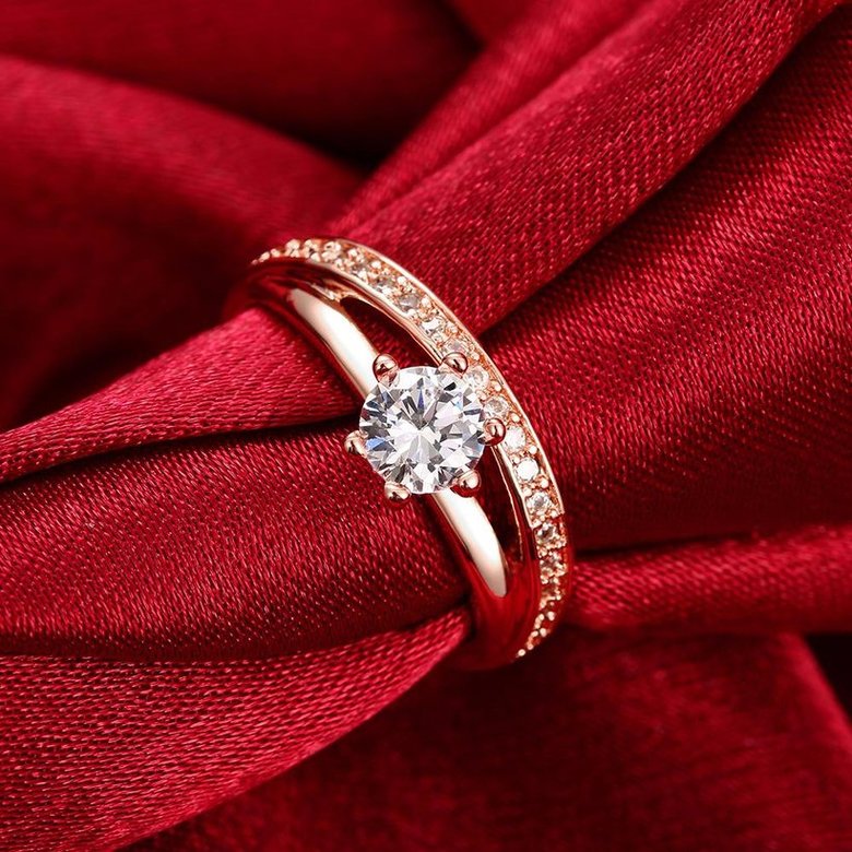 Wholesale New design creative diamond Romantic Rose Gold Round White CZ Ring TGGPR178 2